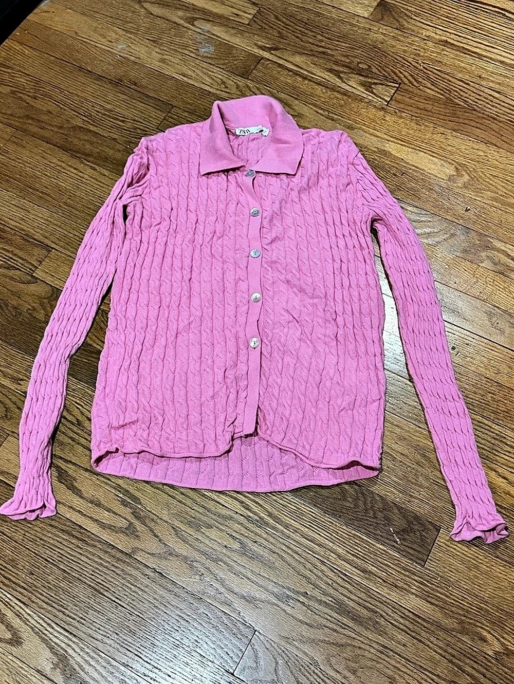 Zara Cable Knit Button Front Sweater Pink Size Medium